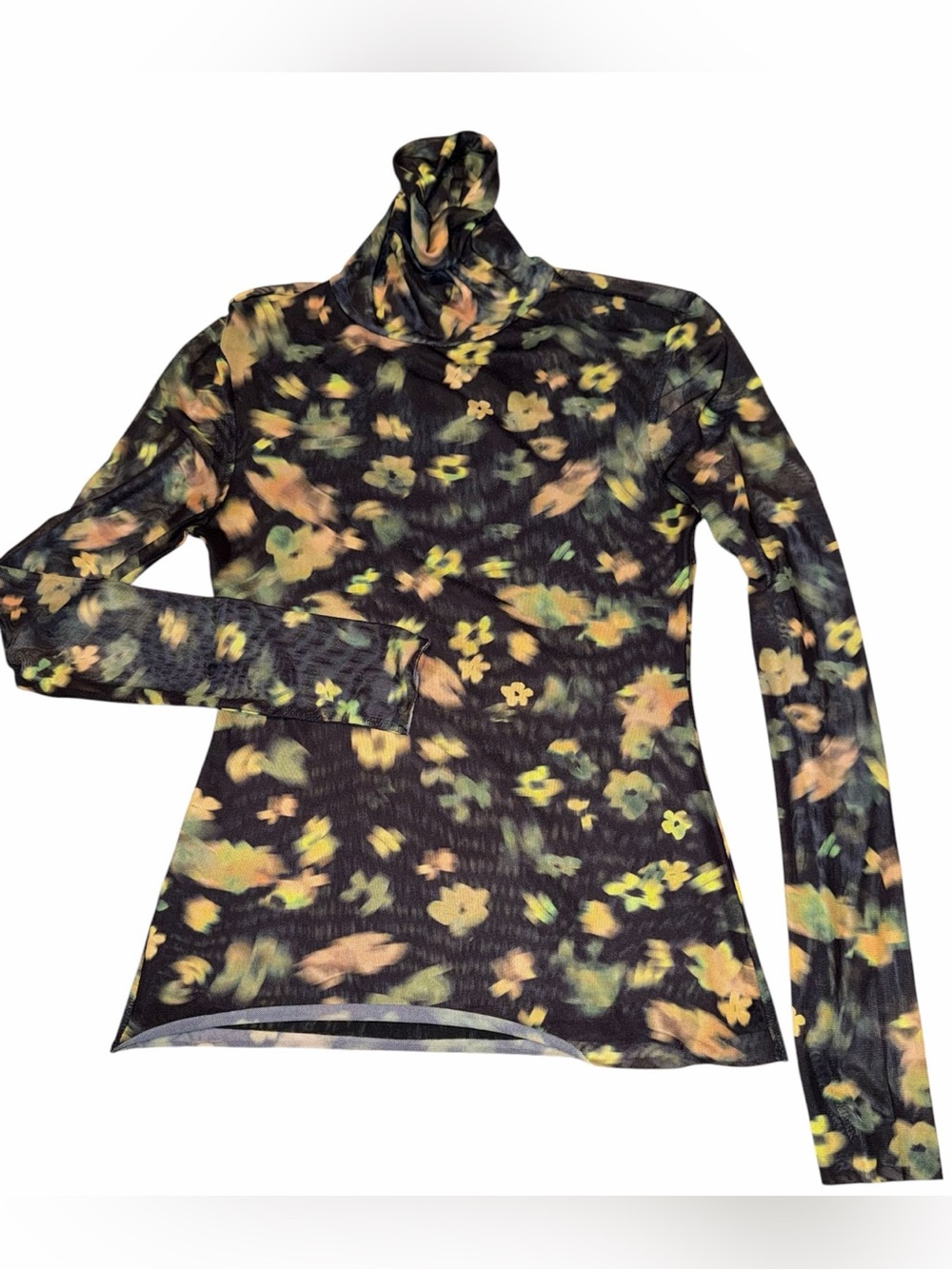 Steve Madden Black Floral Turtleneck Long Sleeve Top